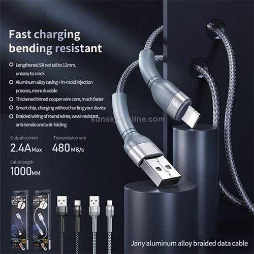 ريمكس كابل سبيكة الالومنيوم مع تصميم مضفر USB الى Type C اسود موديل رقم.RC-124AB