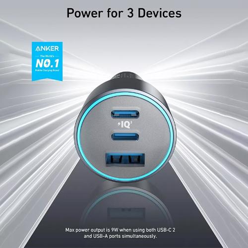انكر باور فل شاحن سياره منفذين Type C ومنفذ USB بقدره 67واط اسود