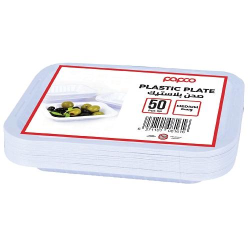 Papco Medium Rectangular Plastic Plate 50Pcs