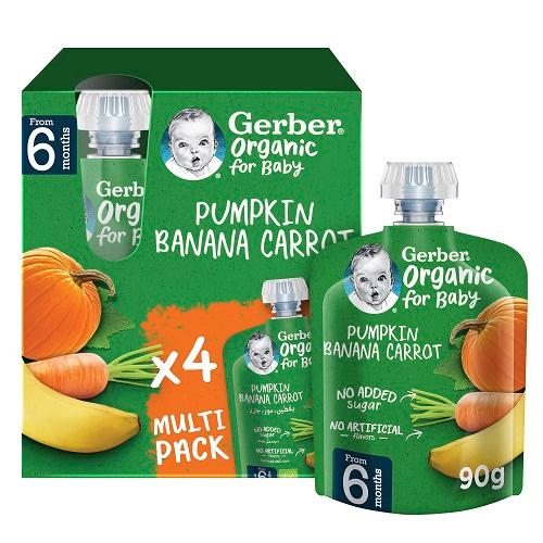 Gerber Organic Pumpkin Banana and Carrot 90g 4Pcs