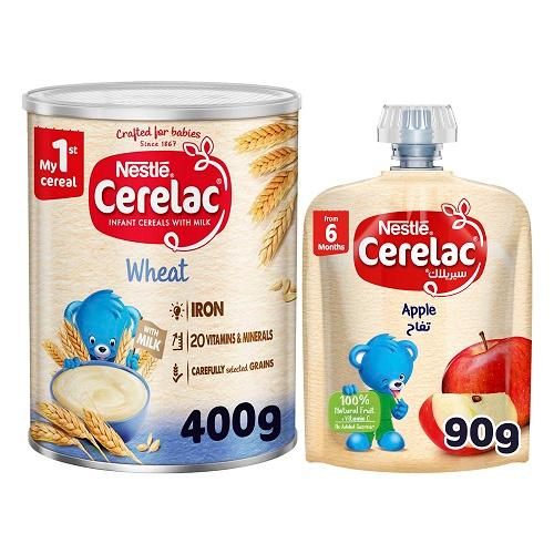 نستله سيريلاك قمح 400جم + سيريلاك تفاح 90جم من عمر 6 اشهر