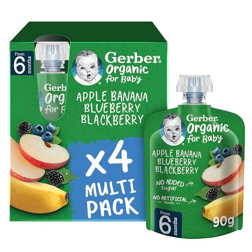 Gerber Organic Apple Banana Blueberry & Blackberry 90g 4Pcs