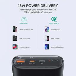اوكي اسينشال باور بنك 15000مللي امبيرQC وPD بمنفذين USB وType C شحن سريع 18واط اسود موديل رقم.PB-Y39