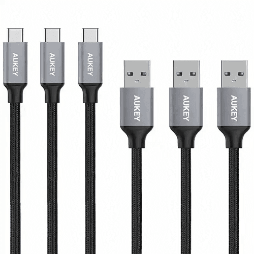 Aukey 3 Pack Braided Nylon USB 3.0 to Type C Cables 1m Black Model No.CB-CMD1 BK