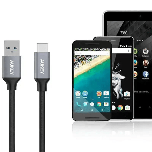 اوكي 3 حزم كابلات USB 3.0 الى Type C من النايلون المضفر1م اسود موديل رقم.CB-CMD1 BK
