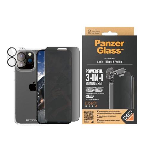 Panzer Glass Privacy 3in1 Pack iPhone 15 Pro Max with D3O Model No.B1173+P2810