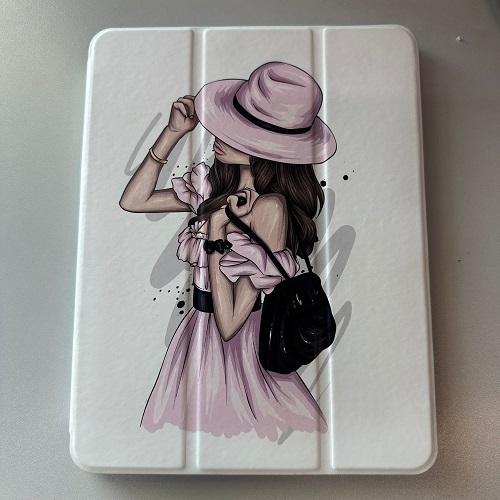 Wewe Smart Case for iPad 10.2 and 10.5 Lovely Girl Pink Dress and Hat No.242222