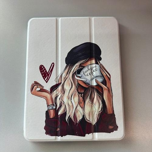 Wewe Smart Case for iPad 10.2 and 10.5 Lovely Girl Coffee No.242223