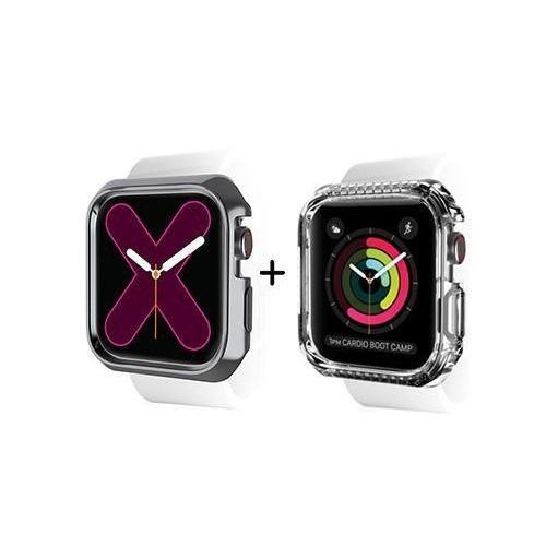 Itskins Spectrum Metal 2m Anti Shock Protection Case for Apple Watch Series 6/5/4/ SE 40mm Gray and Clear 2Pcs