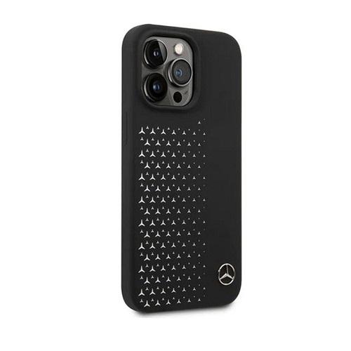 Mercedes Benz Liquid Silicone Case with Gradient Star Horizontal Pattern for iPhone 14Pro Black