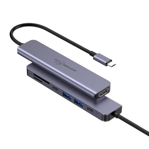 Porodo Blue 7in1 Hub HDMI 2USB 2Type C SD MicroSD