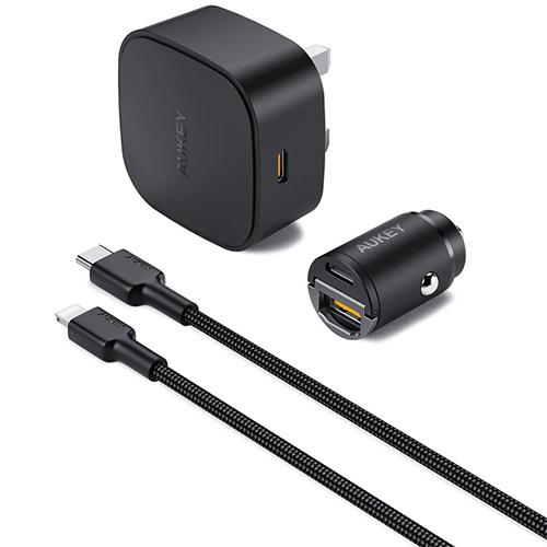 Aukey Minima Power Bank 15000mAh 30W PD with 20W PD Charger and Cable Bundle