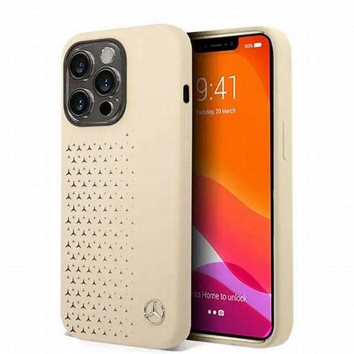 Mercedes Benz Liquid Silicone Case with Gradient Star Horizontal Pattern for iPhone 14Pro Beige