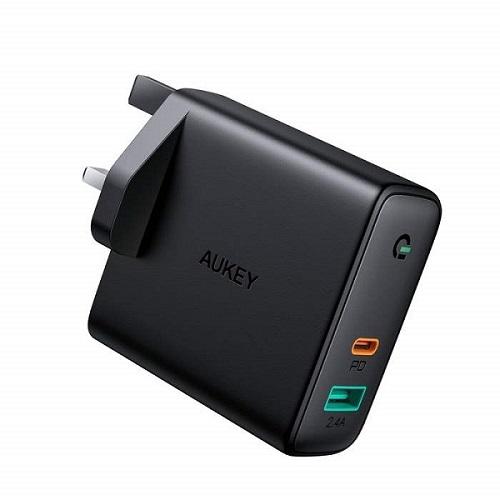 Aukey Dual Port PD Wall Charger with Dynamic Detect 60W Black Model No.PAD3BK