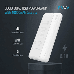 Pawa Compact Power bank with Dual USB 10000mAh White