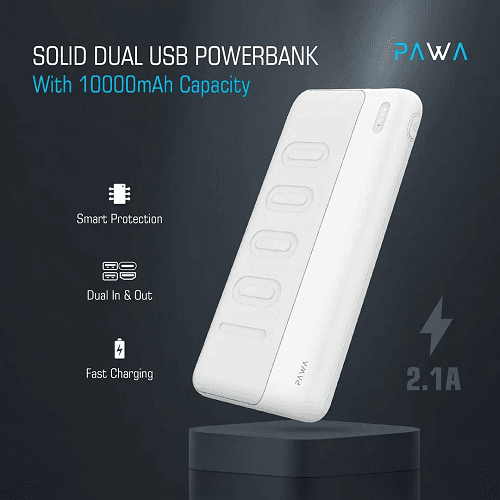 Pawa Compact Power bank with Dual USB 10000mAh White