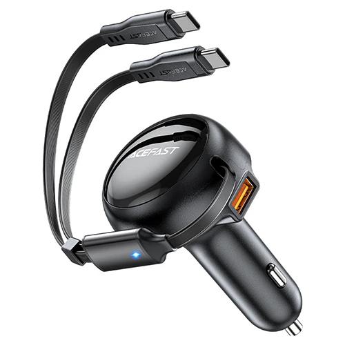 Acefast Car Charger B13 with Retractable Cable 2 Type C 53W Black