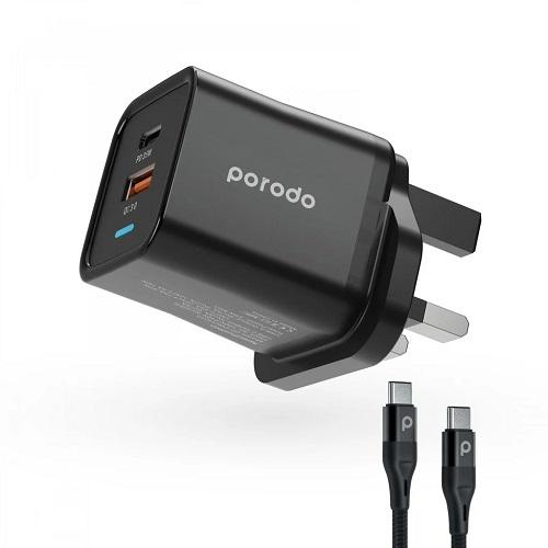 Porodo A+C 35W Wall Charger with Braided Type C to Type C Cable 1.2m Black Model No.PDFWCH010CBK