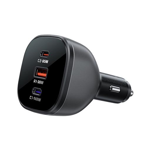 Acefast B14 Car Charger with 3 Port 2 Type C and 1USB Type A 165W Black