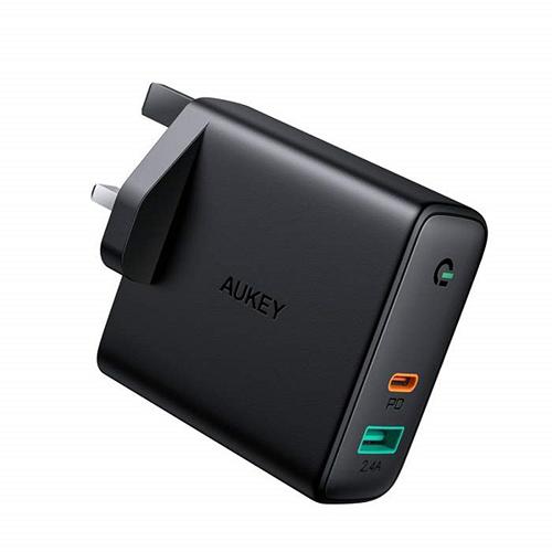Aukey Dual Port 60W PD Wall Charger with Dynamic Detect Black Model No.PAD3BK