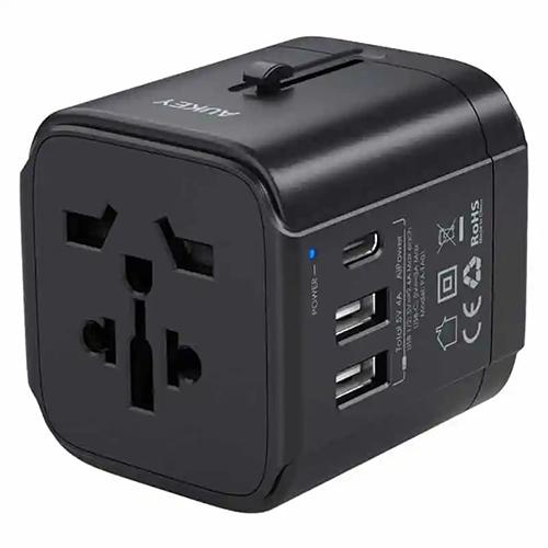 Aukey Universal Travel Adapter 2 USB and 1 Type C Black Model No.PATA01