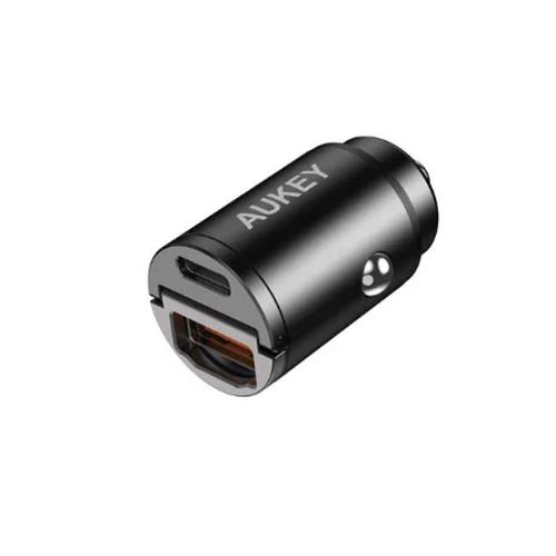Aukey Car Charger 30W PD Metal Dual Port Fast with PPS & QC 3.0 Black Model No.CC-A3