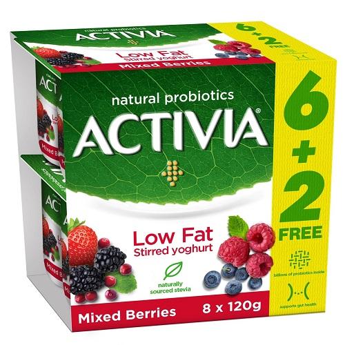 Activia Stirred Yoghurt Low Fat Mixed Berries 120g 6+2Free