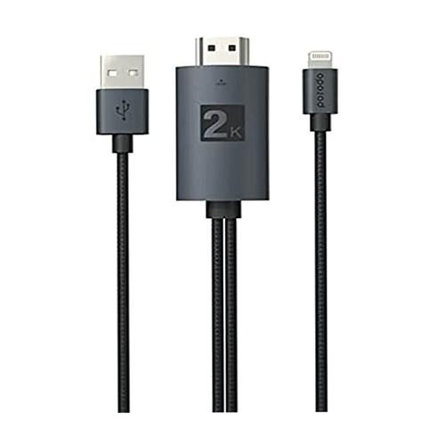 Porodo Braided HDMI Lightning Cable USB Connection 2m Transparent Black