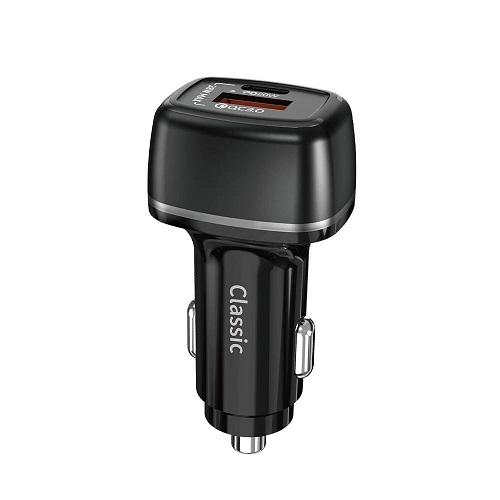 Classic Car Charger Black 2 Ports Type-C & USB 20W
