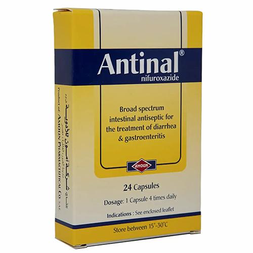 Antinal 200mg Broad Spectrum Intestinal Antiseptic for the Treatment of Diarrhea and Gastroenteritis 24Capsules