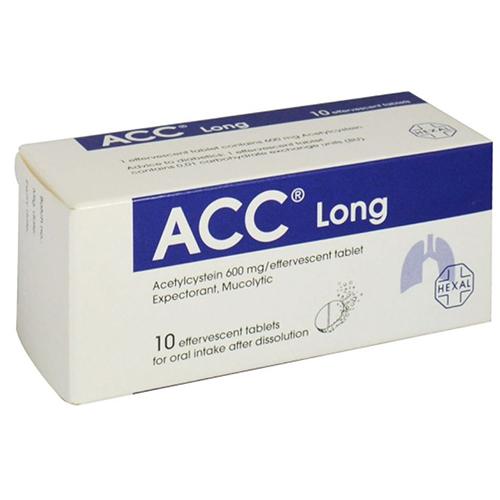 ACC Long Acetylcysteine 600mg Mucolytic and Expectorant 10Effervescent Tablets