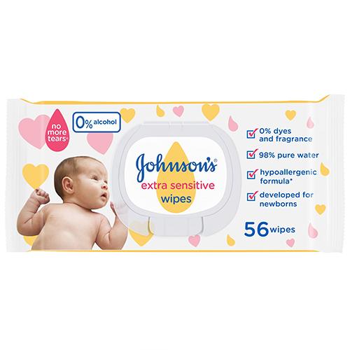 Johnsons Extra Sensitive Wipes for Babies to Skin Care and Moisturize 56Wipes