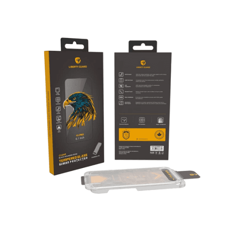 Liberty Guard Black Rounded Edge Tempered Glass Screen Protector Clear for iPhone 15Pro with Installation Kit