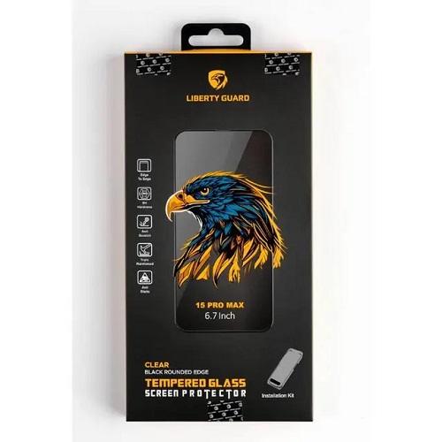 Liberty Guard Black Rounded Edge Tempered Glass Screen Protector Clear for iPhone 15Pro Max with Installation Kit