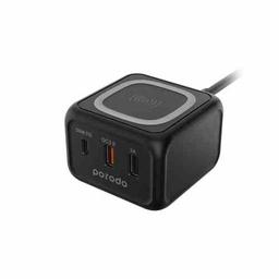Porodo Desktop Charger with 2Ports USB and Port Type C Fast and Wireless Charger Black