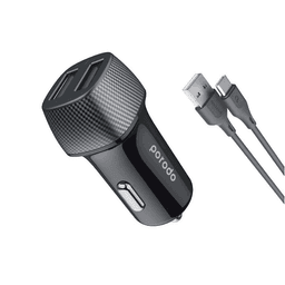 بورودو شاحن سيارة ثنائي المنفذ USB بقدرة 3.4امبير مع كابل من Type C بطول 0.9م اسود
