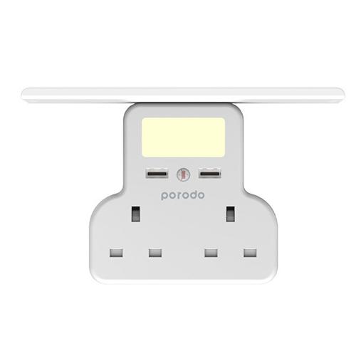Porodo Multi Function Socket and Night Light with Intelligent Light Sensor and Tablet and Phone Tray White