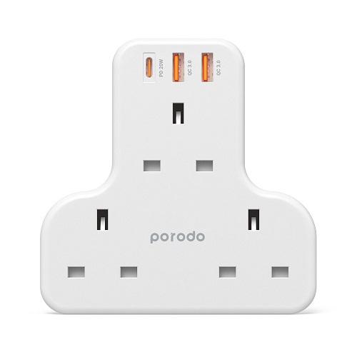 بورودو مقبس حائط متعدد المنافذ بقدرة 3250 واط 3 تيار متردد و2 USB QC3.0 وType C PD بقدره 20واط ابيض