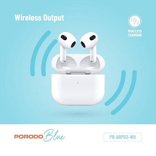 Porodo Blue Earbuds Pro 3 with Swipe Volume White Model No.PBARPDP2WH