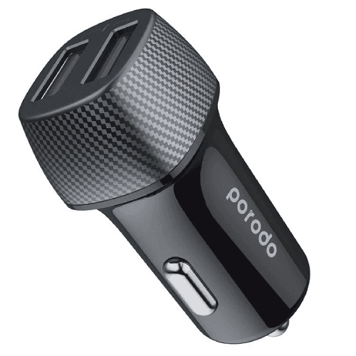 Porodo Car Charger Dual Port USB 3.4A with Type C Cable 0.9m Black