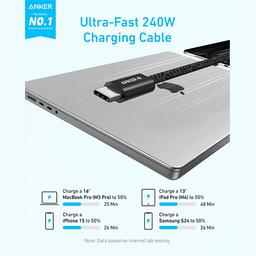 انكر زولو مضفر كابل Type C الى Type C بقدرة 240واط 0.9م اسود موديل رقم.A8060H11