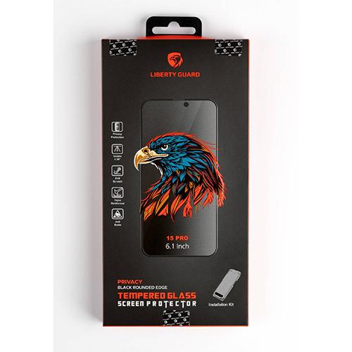 Liberty Guard Black Rounded Edge Tempered Glass Screen Protector Privacy for iPhone 15Pro with Installation Kit