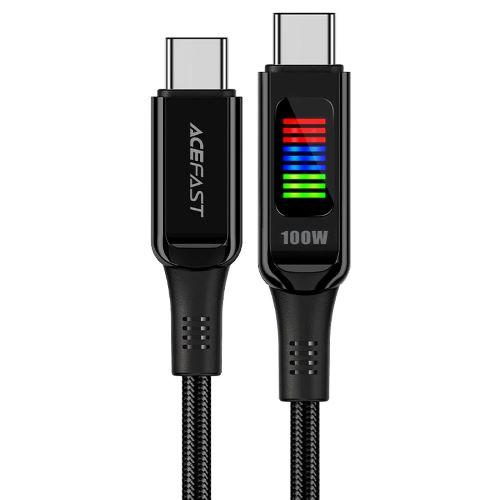 AceFast C703 Type C to Type C Zinc Alloy Charging Data Cable with Display Black
