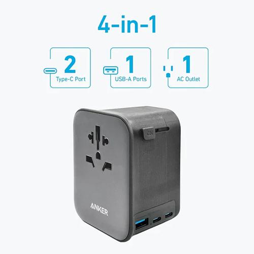 انكر نانو محول السفر 4في1 2منفذ Type Cومنفذ USB ومنفذ تيار متردد 65واط اسود موديل رقم.A9213K11