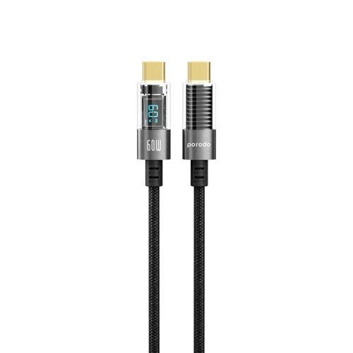 Porodo TypeC to TypeC Braided Cable with PD Display 60W 1.2m Black