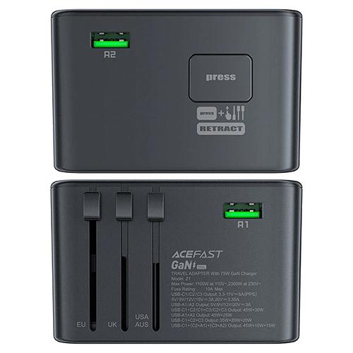 ايس فاست شاحن للمكتب زد1 2300واط مشترك مع 3 منافذ PD Type C منفذ USB بقدره 75واط اسود ورمادي