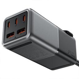 ايس فاست شاحن للمكتب زد3 مشترك مع 3 منافذ PD Type C منفذين USB بقدره 75واط اسود ورمادي