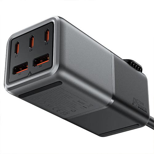 ايس فاست شاحن للمكتب زد3 مشترك مع 3 منافذ PD Type C منفذين USB بقدره 75واط اسود ورمادي