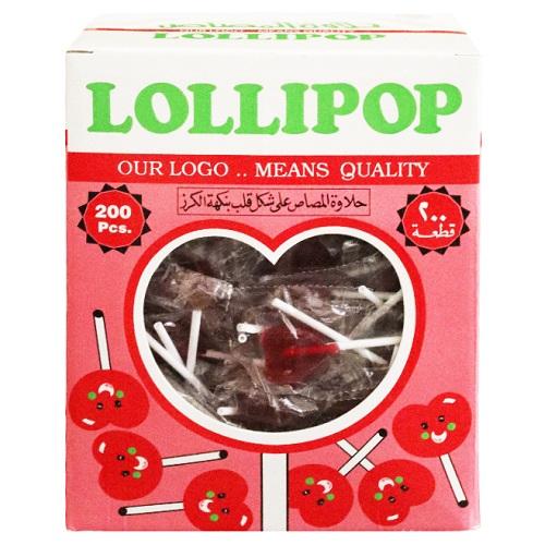 Alsabah Lollipop Heart Shaped Cherry Flavor 200Pcs