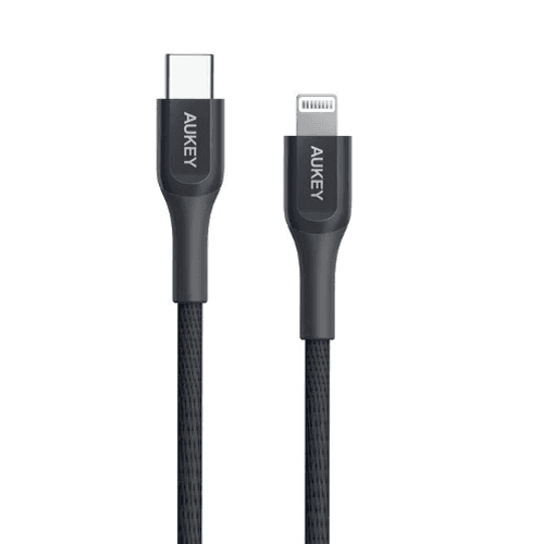 Aukey MFI 18W Type C to Lightning Kevlar Cable 1.2m Black